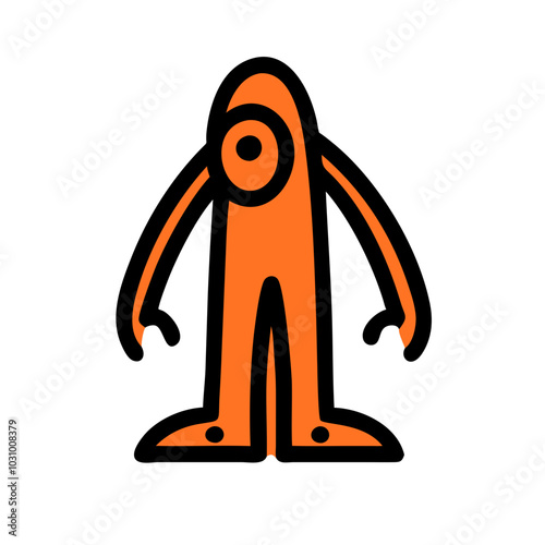 Simple orange one-eyed monster with head-legs and black outline.