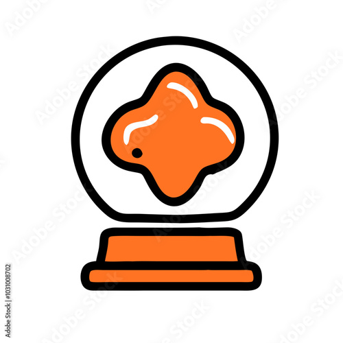 Minimalist orange crystal ball with black outline, containing abstract shape, vector