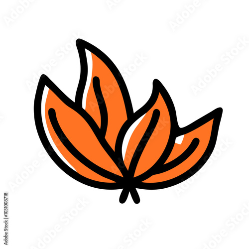 Minimalist orange leaf with black outline, depicted as abstract shape, possibly witch's herbs, vector