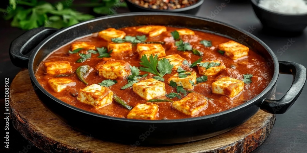 A tempting vegetarian delight served in an authentic Indian style. A tempting vegetarian delight served in an authentic Indian style.