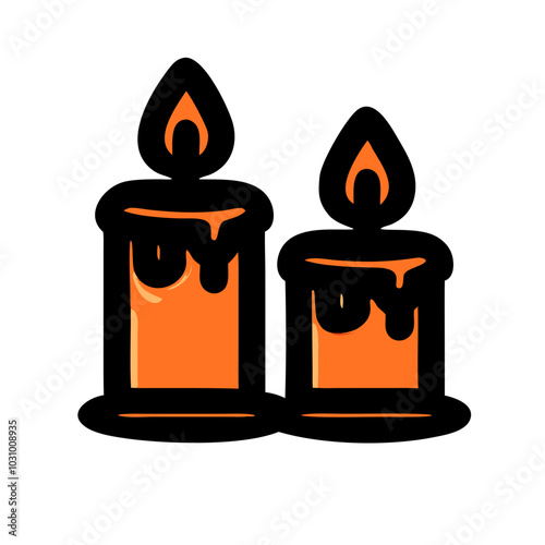 Vector Illustration of Halloween-Themed Magical Candles in Orange and Black Minimalism