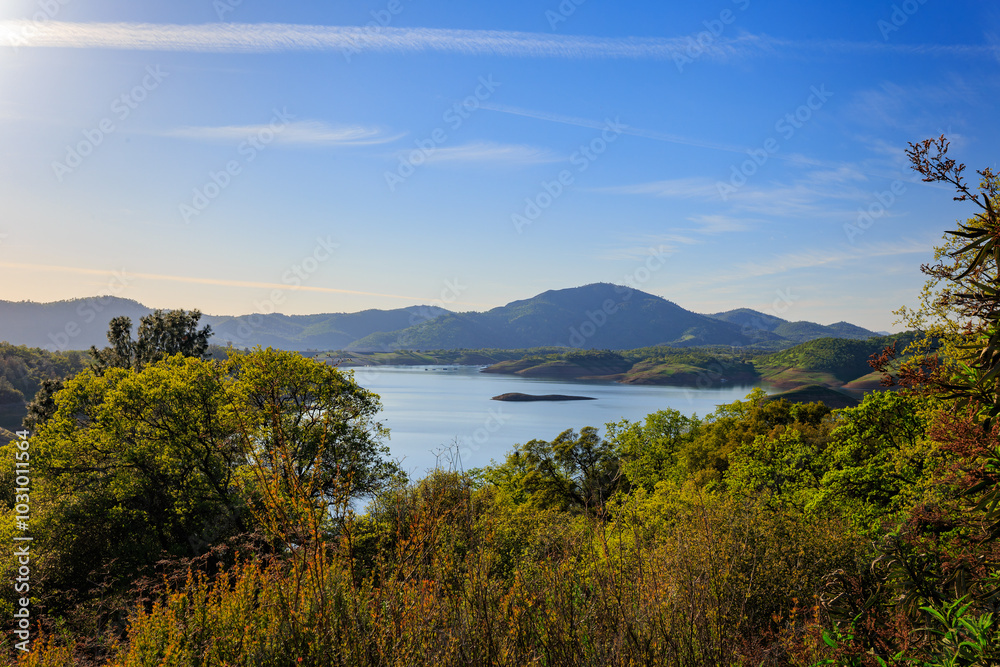 Sunny view of the landscape of San Luis Reservoir State Recreation Area