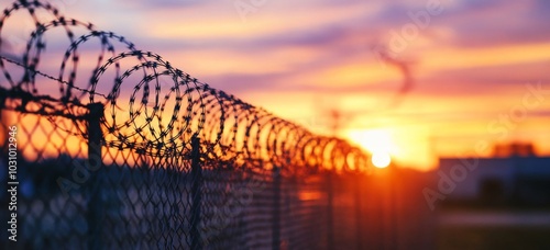 Closeup view of an iron fence adorned with barbed wire.