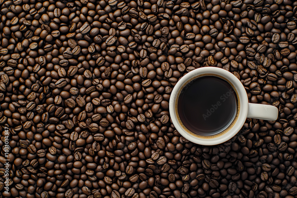 A minimalist image of a mug of coffee surrounded by coffee beans, capturing simplicity and warmth A minimalist image of a mug of coffee surrounded by coffee beans, capturing simplicity and warmth