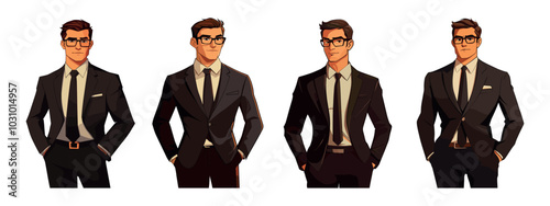 Businessman. Businessman person in suit, corporate leader character, office manager or boss portrait, vector illustrations set
