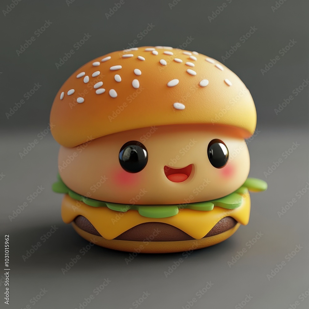 Hamburger Cartoon. Funny 3D Character Design of Cute Hamburger Face Hamburger Cartoon. Funny 3D Character Design of Cute Hamburger Face