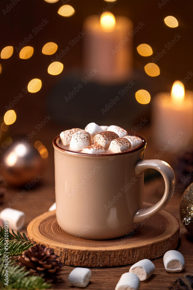 Cocoa with marshmallows in a Christmas cup. Cocoa with marshmallows in a Christmas cup. Hot chocolate with marshmallows Cocoa with marshmallows in a Christmas cup. Cocoa with marshmallows in a Christmas cup. Hot chocolate with marshmallows
