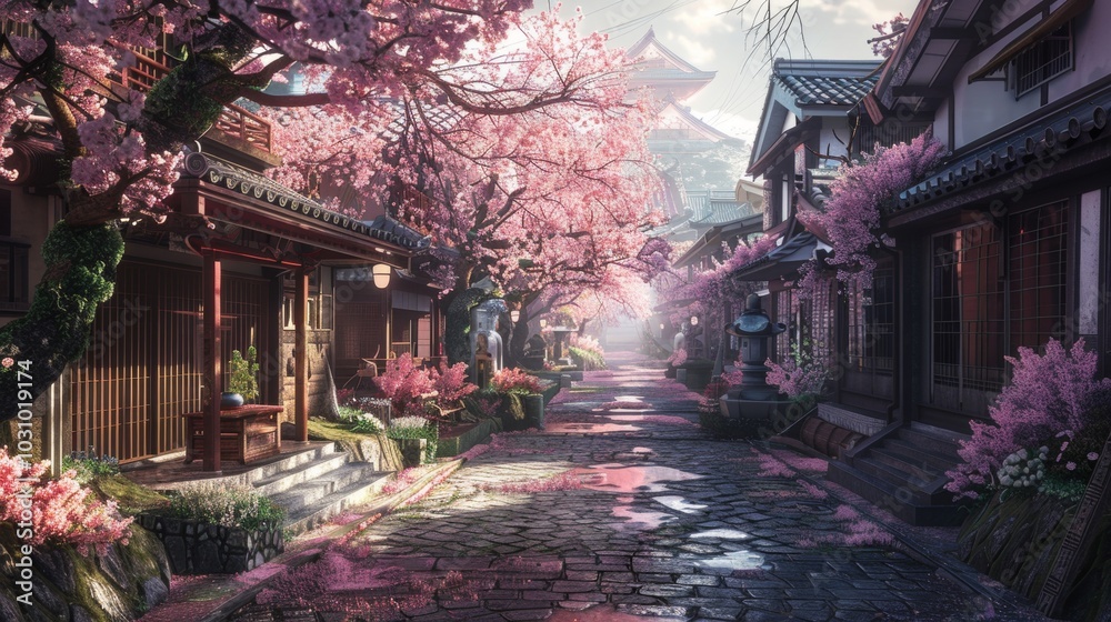 Cherry Blossom Serenity Tranquil Path to Japanese Tea House Cherry Blossom Serenity Tranquil Path to Japanese Tea House