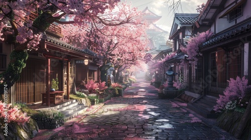 Cherry Blossom Serenity Tranquil Path to Japanese Tea House
