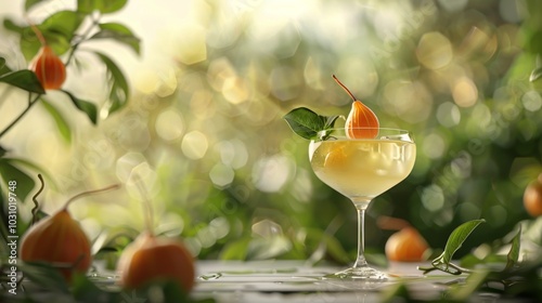 Succulent Physalis Garnished Cocktail Vibrant Summer Refreshment at Garden Party