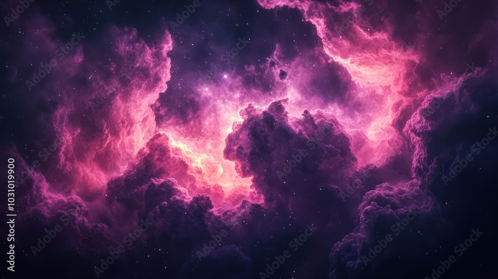 Fototapeta premium Beautiful cosmic cloud formation with pink and purple hues against a dark background