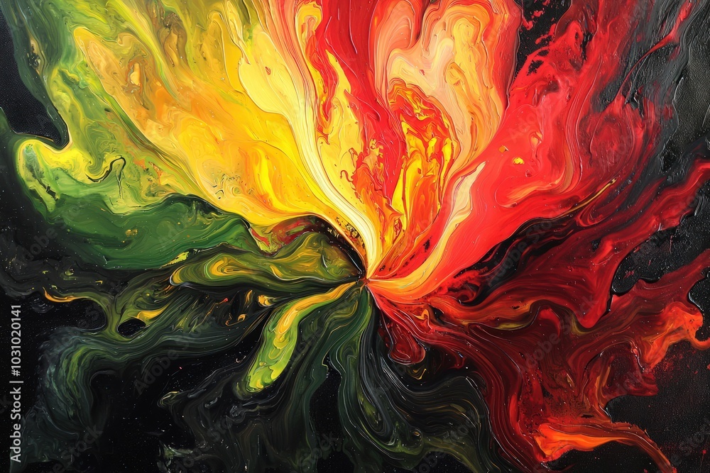 An effortless blend red, yellow, and green hues sweeps across a dark background. An effortless blend red, yellow, and green hues sweeps across a dark background.