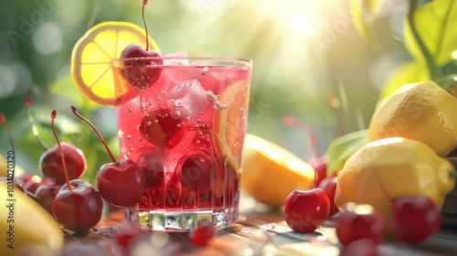 Wallpaper Mural Sunny Delight Vibrant Cherry Lemonade with Fresh Fruit Garnish Perfect Summer Refreshment Torontodigital.ca