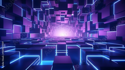 3d rendering of blue and purple abstract geometric background. Scene for advertising, technology, showcase, banner, game, sport, cosmetic, business, metaverse. Sci-Fi Illustration. Product display