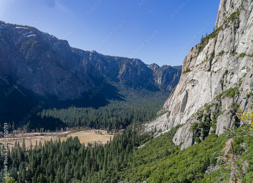 Sunny high angle view of the landscape at Yosemite National Park Sunny high angle view of the landscape at Yosemite National Park