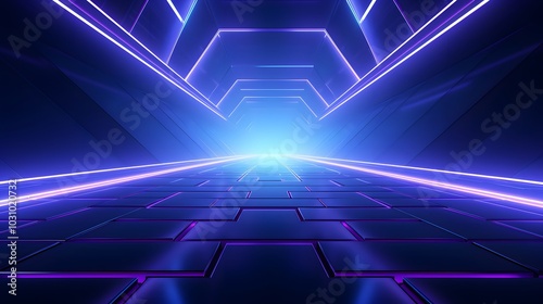 3d rendering of blue and purple abstract geometric background. Scene for advertising, technology, showcase, banner, game, sport, cosmetic, business, metaverse. Sci-Fi Illustration. Product display