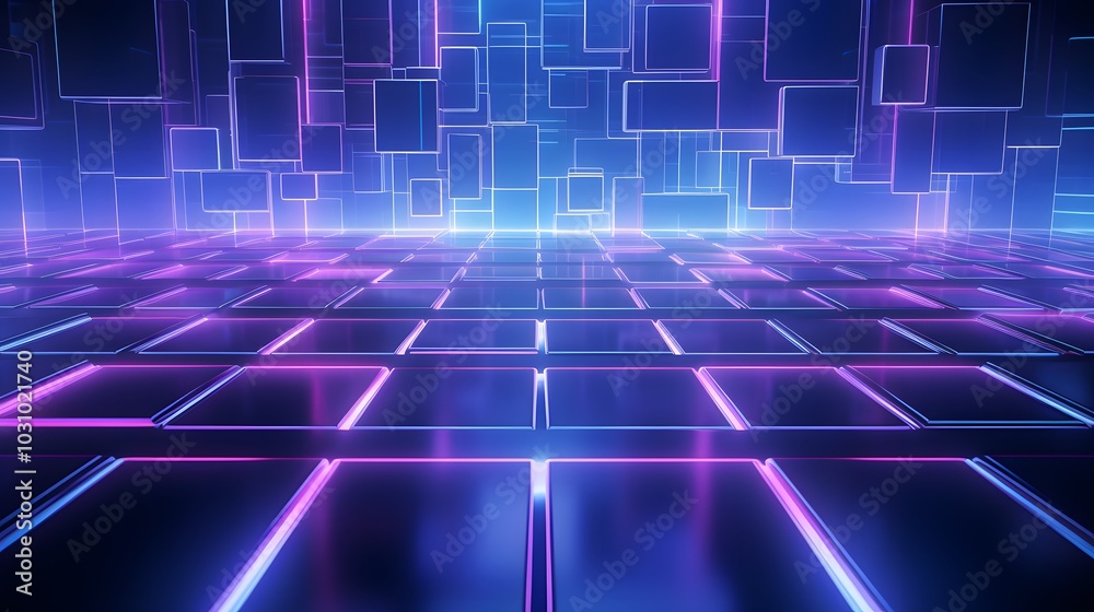 Obraz premium 3d rendering of blue and purple abstract geometric background. Scene for advertising, technology, showcase, banner, game, sport, cosmetic, business, metaverse. Sci-Fi Illustration. Product display