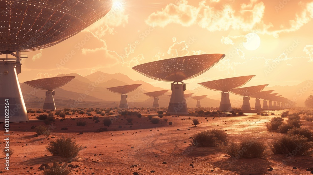 Solar Mirage Futuristic Research Facility Harnessing the Power of Sunlight with Parabolic Mirrors for Sustainable Energy Generation Solar Mirage Futuristic Research Facility Harnessing the Power of Sunlight with Parabolic Mirrors for Sustainable Energy Generation
