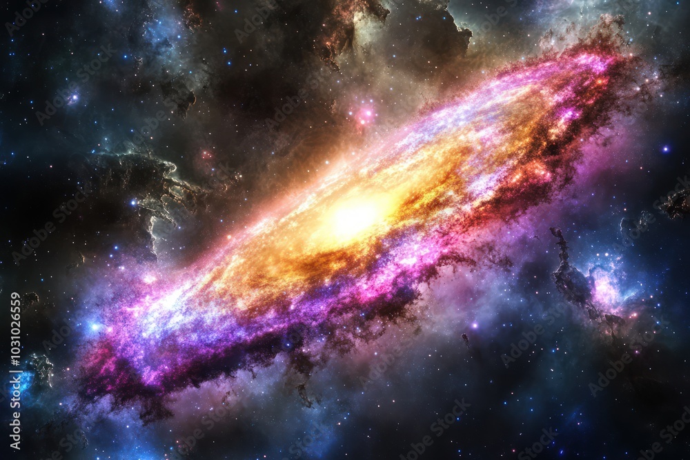 Naklejka premium Colorful galaxy with a mix celestial colors and glowing light