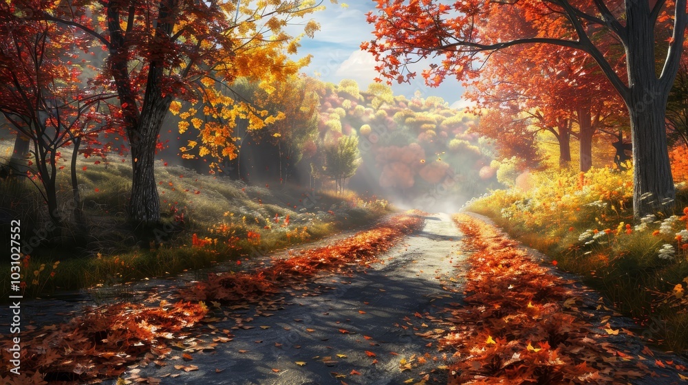 Autumn Serenity Peaceful Country Road Amidst Vibrant Fall Foliage Autumn Serenity Peaceful Country Road Amidst Vibrant Fall Foliage