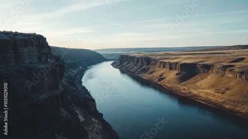 Serene River Cutting Through Rocky Landscape