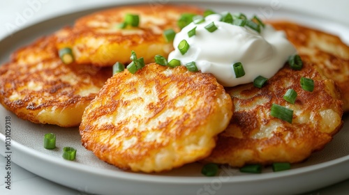 delicious potato pancakes with a golden crispy crust, fried potato pancakes, potato dishes, French fries