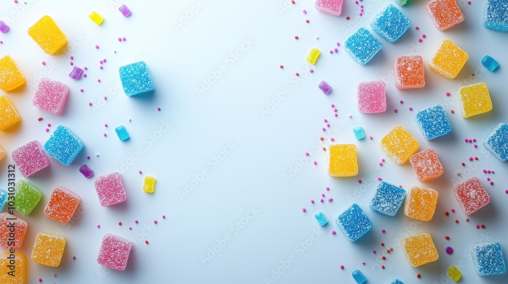 Colorful Candies Spread on Blue Background Colorful Candies Spread on Blue Background