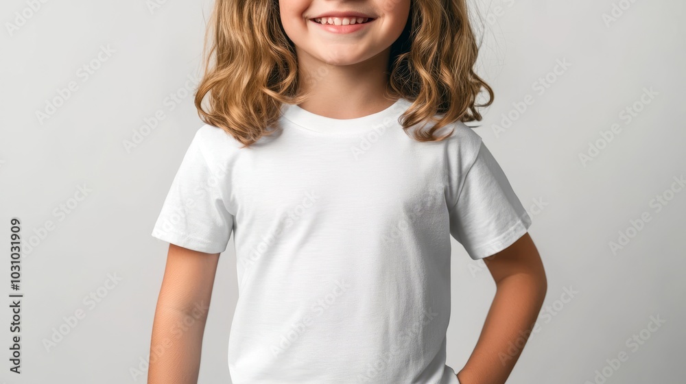 Smiling Girl Wearing Blank White T-shirt Mockup Smiling Girl Wearing Blank White T-shirt Mockup