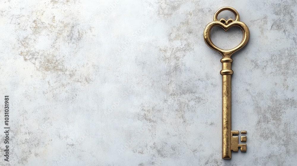 Antique Heart-Shaped Key on Textured Background