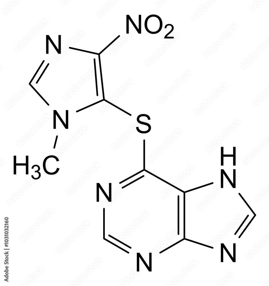 Chemical structure of azathioprine, drug substance Chemical structure of azathioprine, drug substance