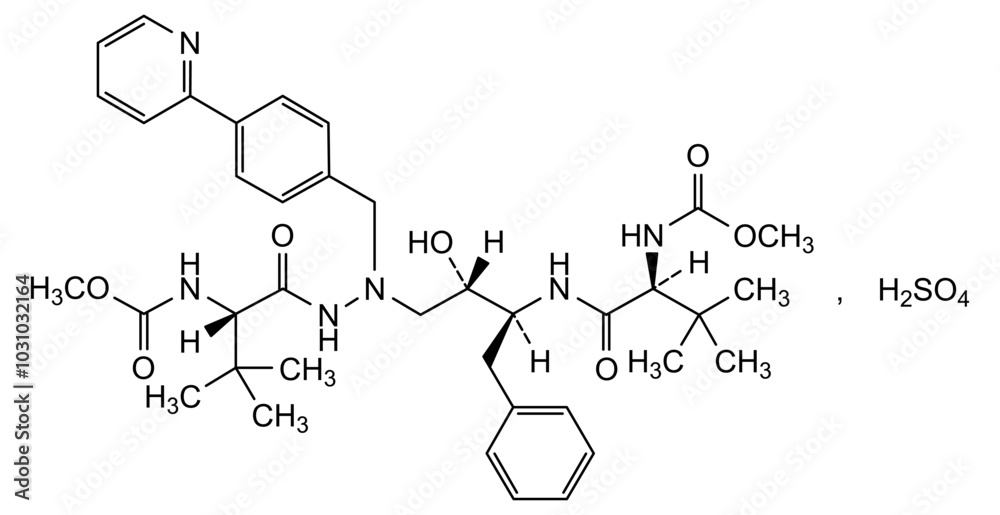 Chemical structure of atazanavir sulfate, drug substance Chemical structure of atazanavir sulfate, drug substance