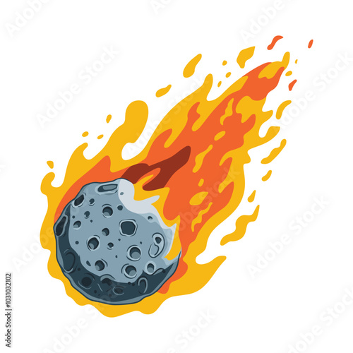 Meteor with trail of fire. Cartoon flat illustration of a comet with a tail