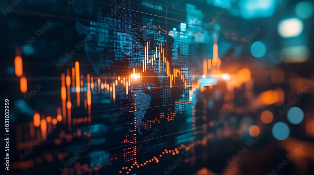 An overhead view of a world map with stock market charts and graphs superimposed, representing the dynamic movement of international markets. An overhead view of a world map with stock market charts and graphs superimposed, representing the dynamic movement of international markets.