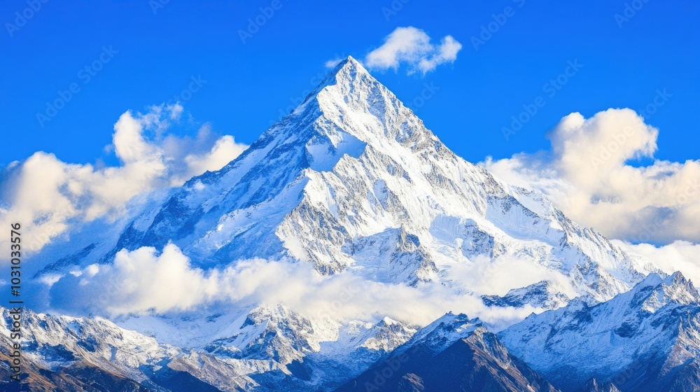 Majestic Snow-Capped Mountain Under Blue Sky Majestic Snow-Capped Mountain Under Blue Sky