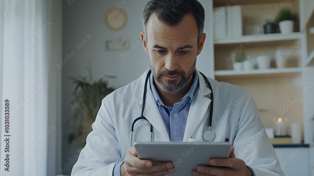 Doctor in White Coat Using a Tablet for Medical Consultation in a Modern Office Doctor in White Coat Using a Tablet for Medical Consultation in a Modern Office