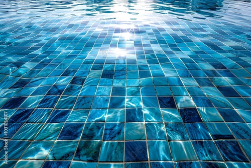 A pool filled with lots of blue tiles