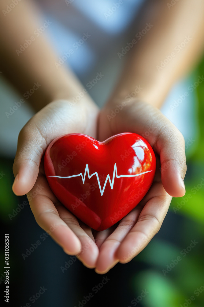 A person holds a vibrant red heart symbolizing love and life surrounded by nature A person holds a vibrant red heart symbolizing love and life surrounded by nature