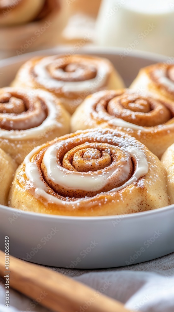 cinnabon Freshly baked cinnamon rolls with creamy icing displayed in a white dish on a cozy table setting with holiday decorations cinnabon Freshly baked cinnamon rolls with creamy icing displayed in a white dish on a cozy table setting with holiday decorations