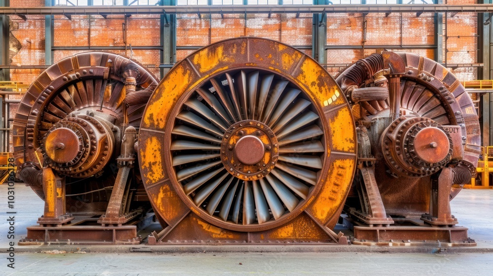 Fototapeta premium Rusty Industrial Turbine Blades in a Brick Factory