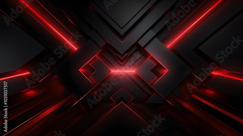 3d rendering of black and red abstract geometric background. Scene for advertising, technology, showcase, banner, game, sport, cosmetic, business, metaverse. Sci-Fi Illustration. Product display