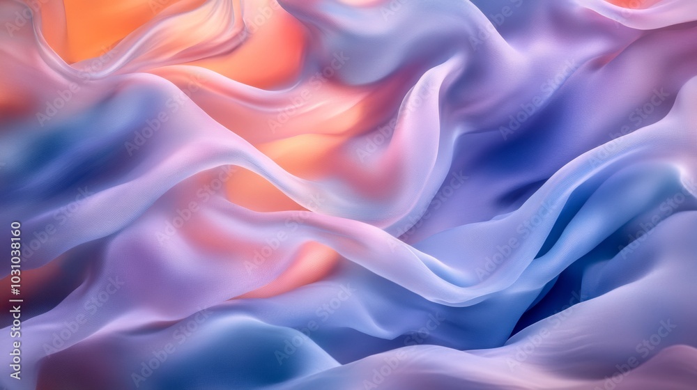 Fototapeta premium A colorful, flowing piece of fabric with a mix of blue, pink, and orange hues