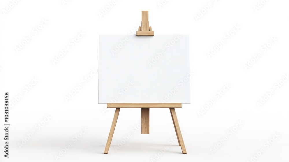 A small wooden easel with a blank white canvas. A small wooden easel with a blank white canvas.