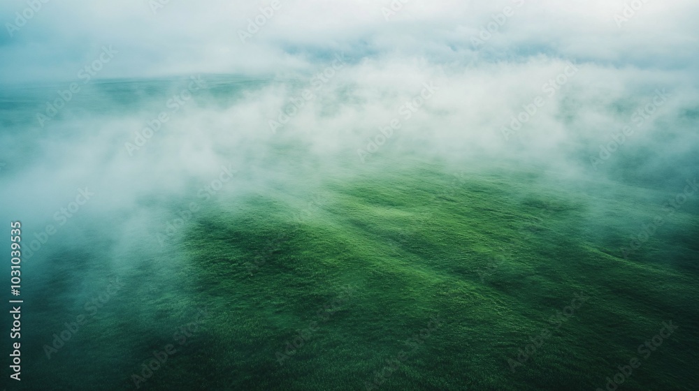 Aerial View of a Foggy Green Field Aerial View of a Foggy Green Field