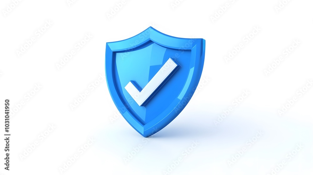 cartoon 3d Icon safety shield check mark perspective . Blue symbol security safety icon. Checkmark in minimalistic style. 3d vector illustration. white background