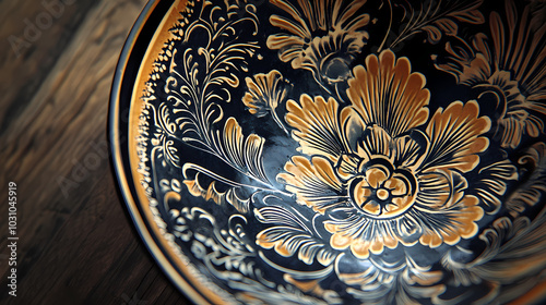 Traditional ceramics design. Sgraffito. Illustration photo