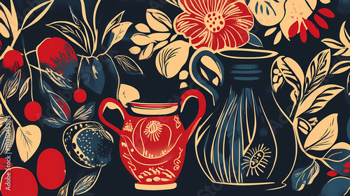 Traditional ceramics design. Sgraffito. Illustration photo