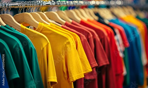 Wallpaper Mural Colorful T-Shirts on Hangers in a Clothing Store Torontodigital.ca