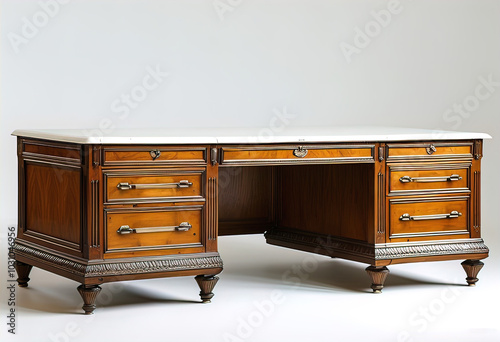 stylish vintage writing desk from the 19th century, antique furniture isolated on a white background