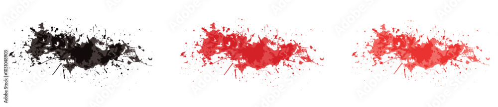 Ink splashes of black and red forming symmetrical mirrored designs for creative expression Ink splashes of black and red forming symmetrical mirrored designs for creative expression