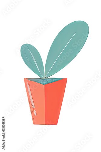 Vase with green leaves. Hand-drawn illustration photo